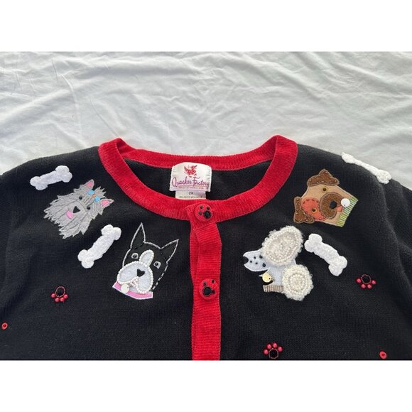 quaker factory Knit cardigan Dog Christmas Ugly Sweater Women’s 2X XXL Black - Picture 5 of 9